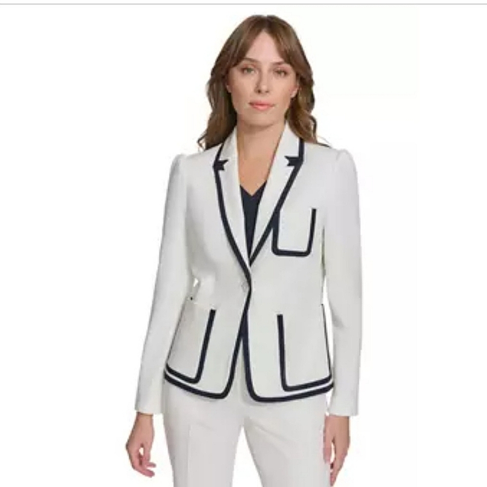 ***BRAND NEW***Tommy Hilfiger Women's One Button Blazer with Contrast Trim Ivory
